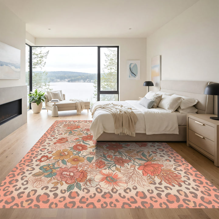 Coral Leopard Botanical Garden Medley Rug