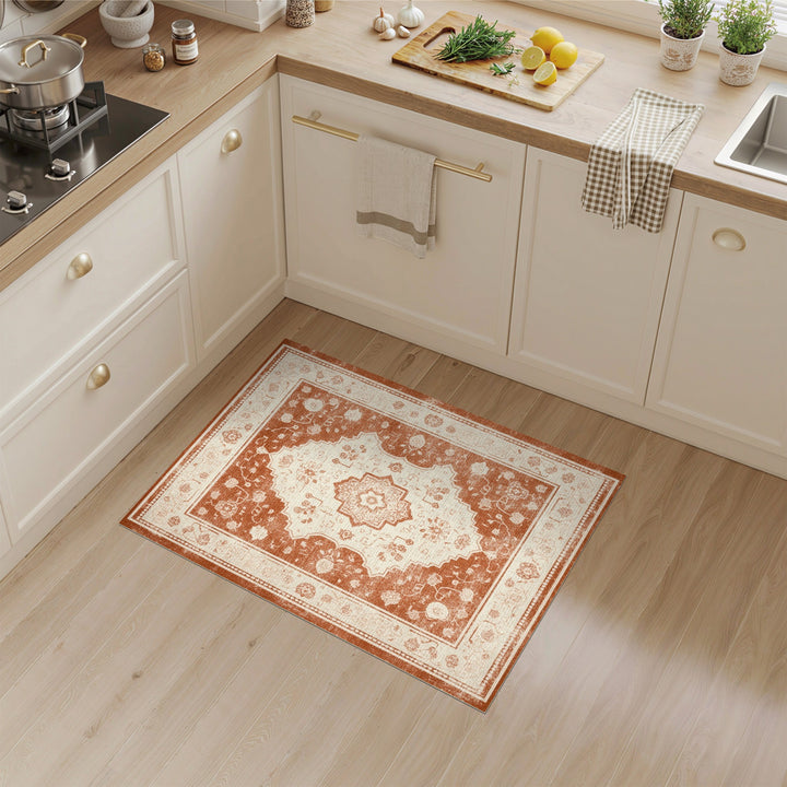 Red Floral Vintage Area Rug