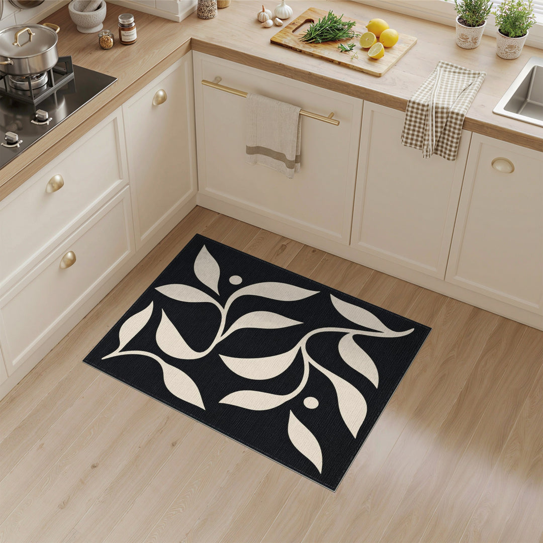 Abstract Area Black and White Black White Abstract Leaf Area Rug