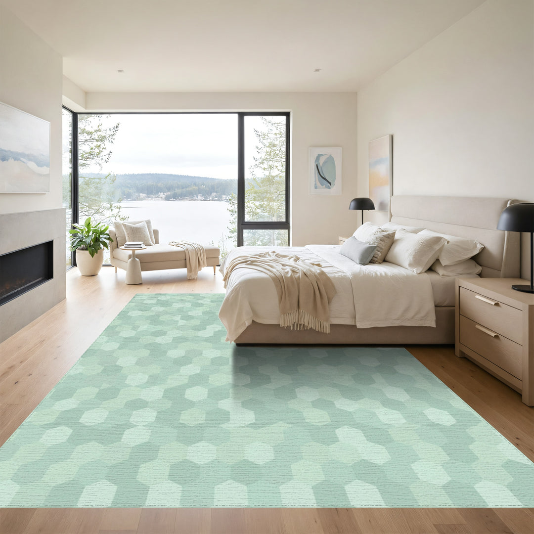 Serene Mint Hexagon Mosaic Rug