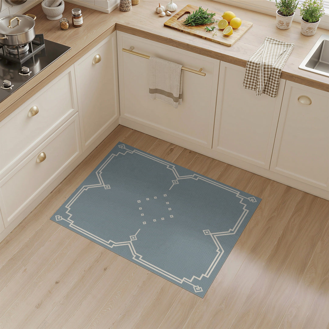 Blue Geometric Border Area Rug