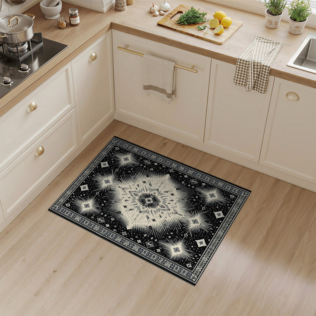 Black and White Geometric Modern Black White Geometric Starburst Area Rug