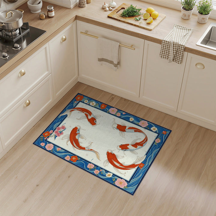Koi Fish Floral Wave Area Rug