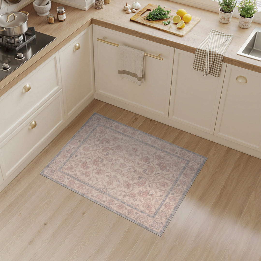 Beige Floral Vintage Area Rug
