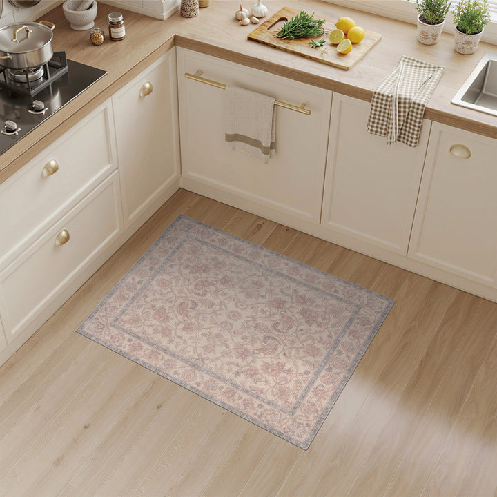 Beige Floral Vintage Area Rug