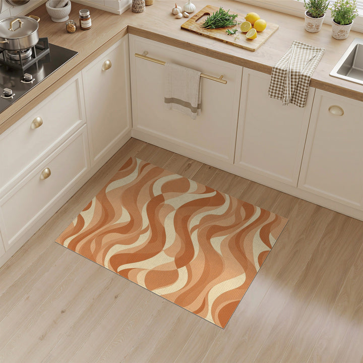 Abstract Wave Brown Tan Area Rug