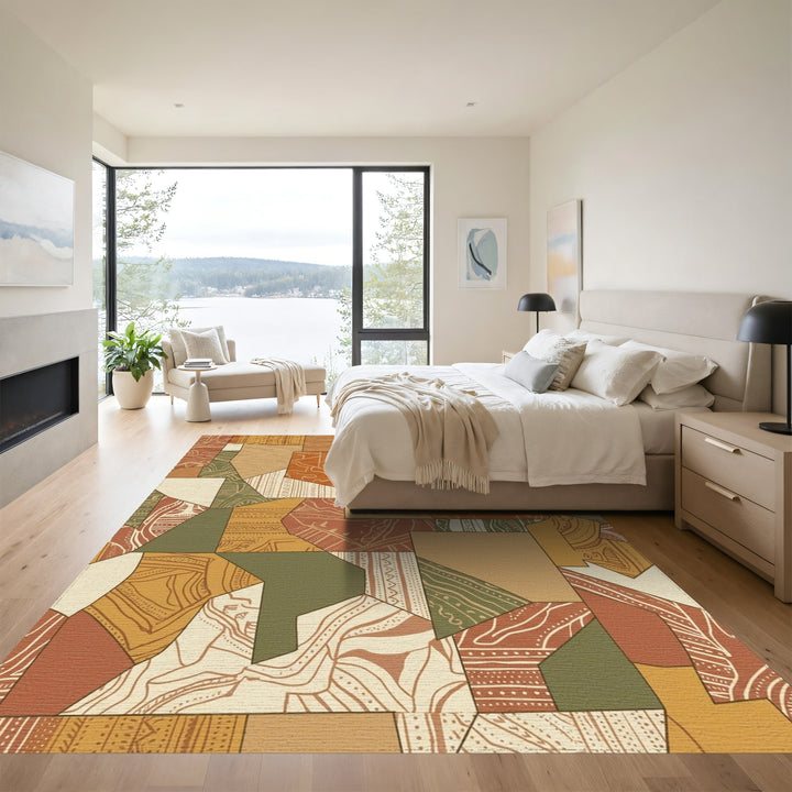 Earthy Tone Abstract Patchwork Collage Rug