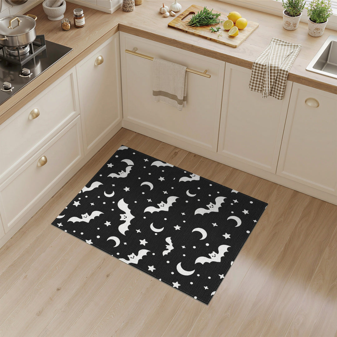 Black White Bat Kids Area Rug