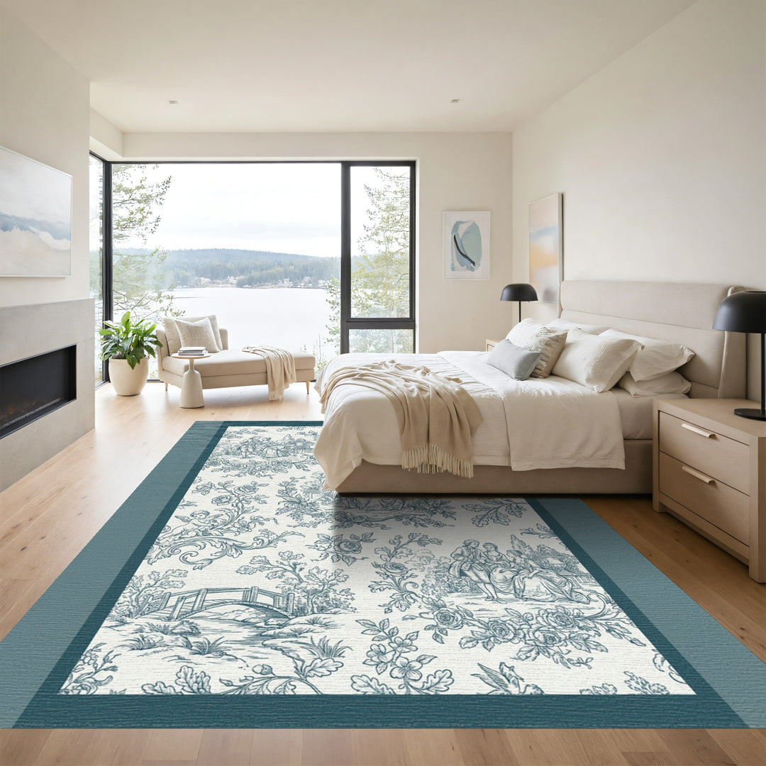 Blue Classic Romance Garden Scene Rug