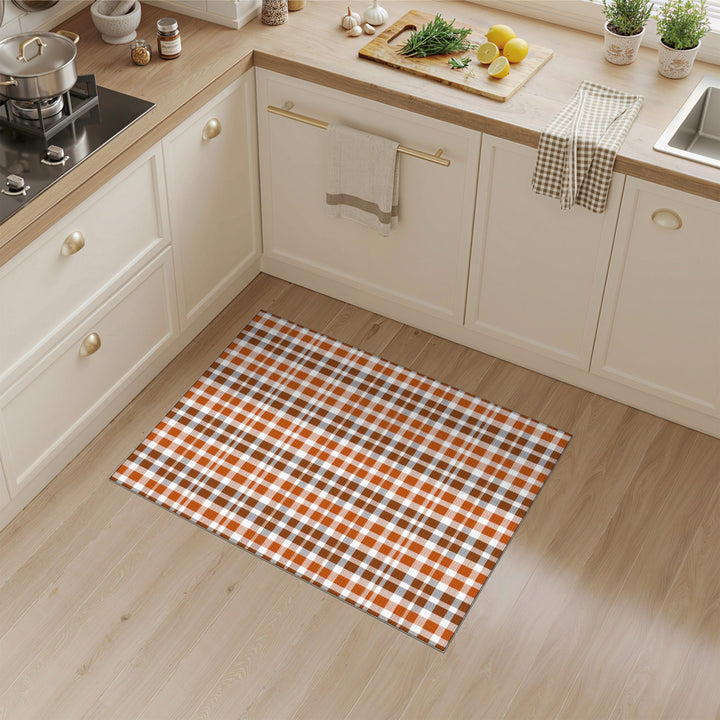 Orange Gingham Check Farmhouse Area Rug