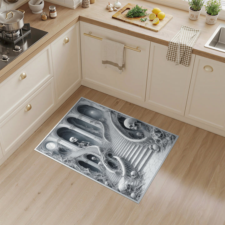 Gothic Skull Staircase Black White Area Rug
