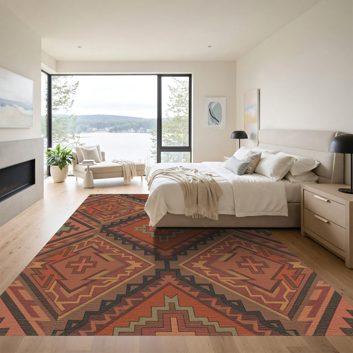 Earthy Terracotta Navajo Diamond Rug