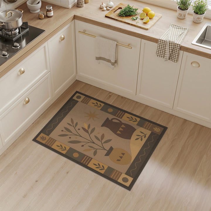 Southwestern Brown Tan Plant and Pitcher Area Rug