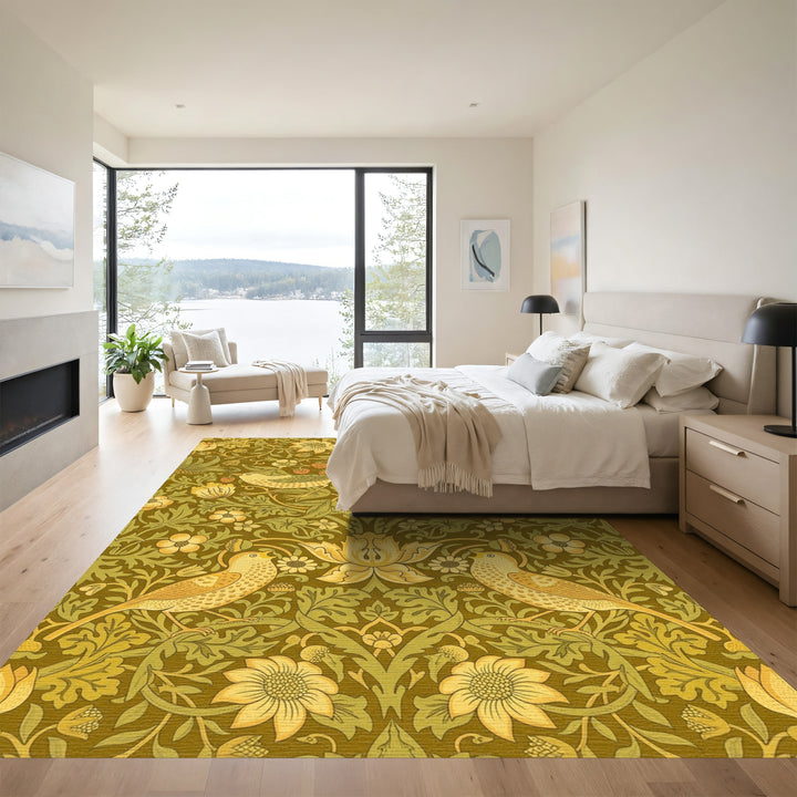 Golden Bird Strawberry Floral Garden Rug