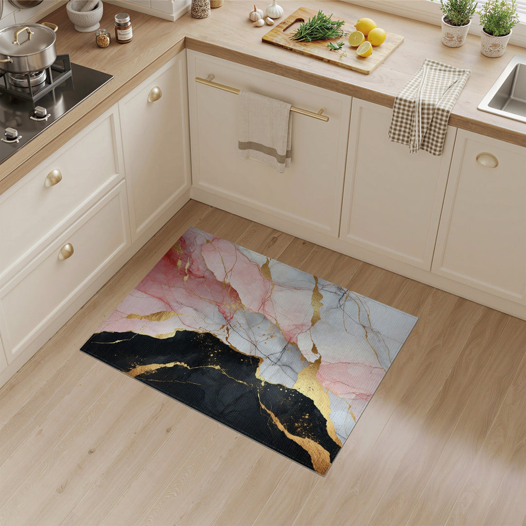 Multi-color and Patterns Abstract Pink Gold Marble Area Rug