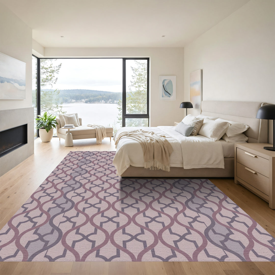 Soft Orchid Geometric Interlocking Waves Rug
