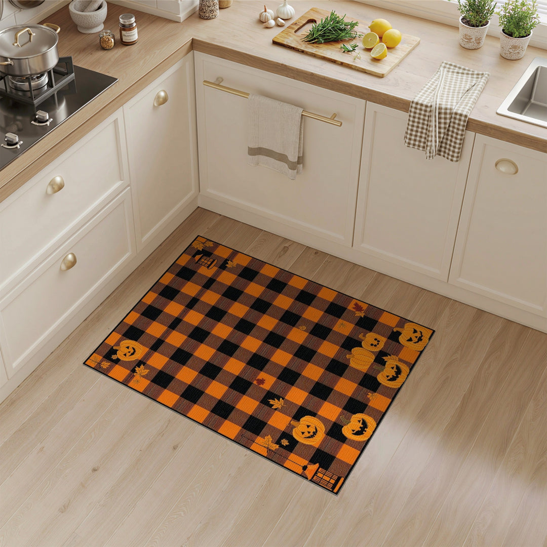 Orange Buffalo Plaid Pumpkin Area Rug