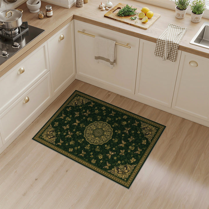 Green Gold Butterfly Medallion Area Rug