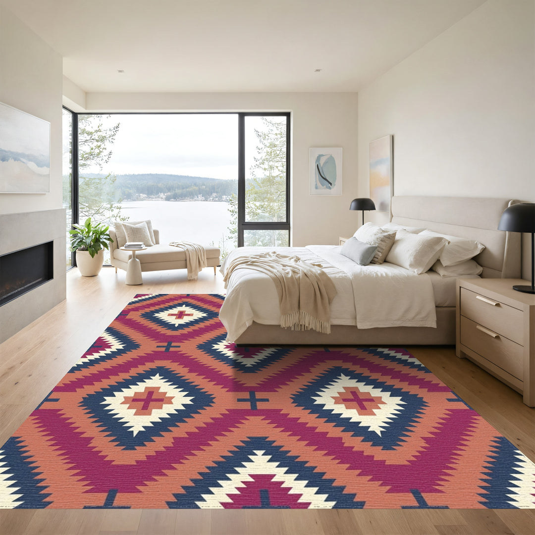 Crimson Diamond Sun Motif Rug