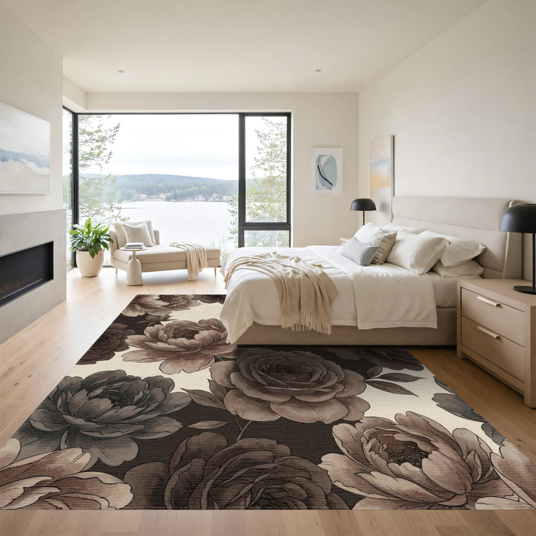 Vintage Sepia Floral Blossom Collage Rug