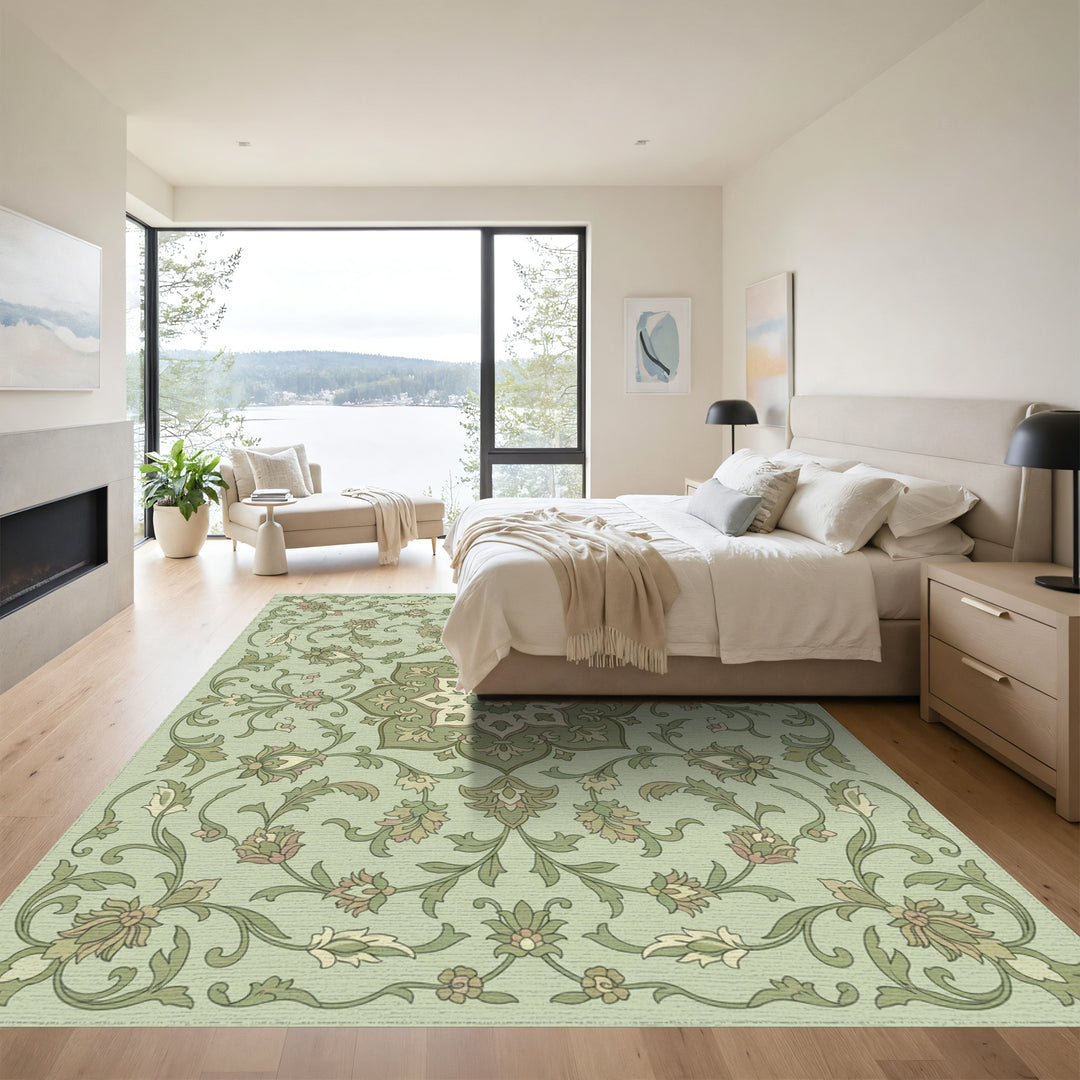 Pale Green Floral Medallion Vine Rug