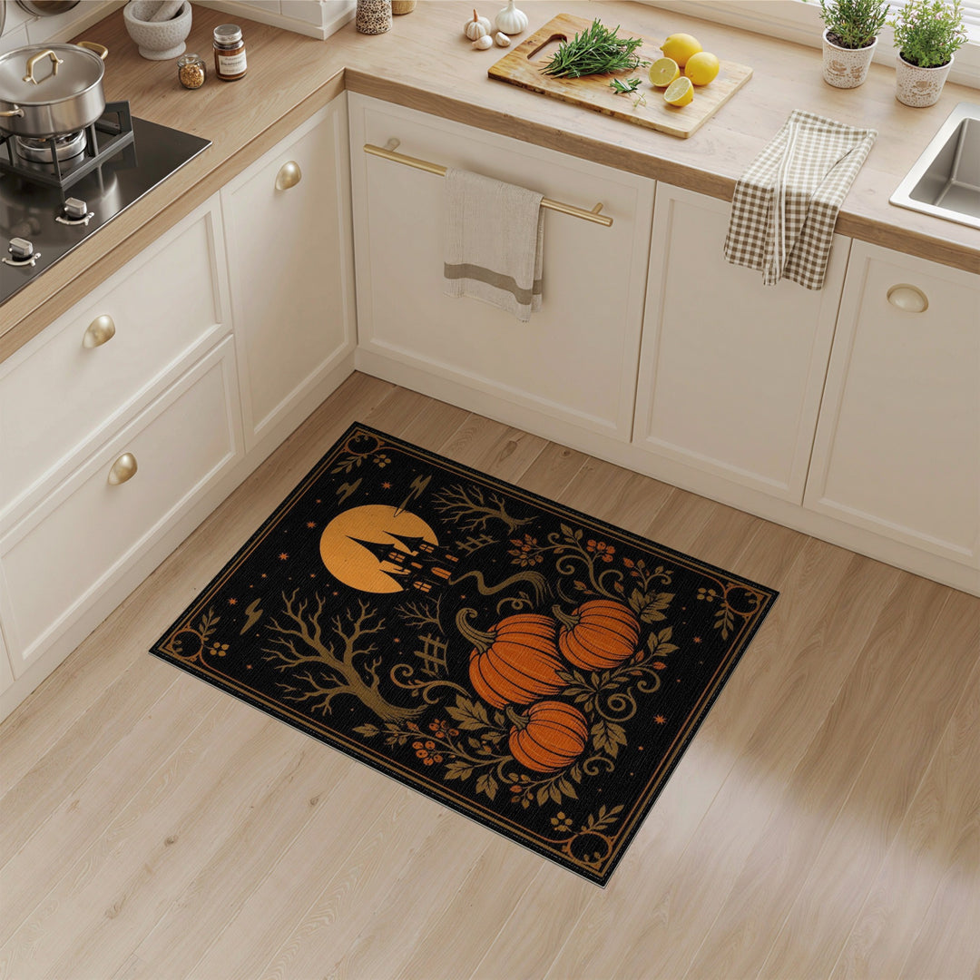 Pumpkin Haunted House Halloween Area Rug