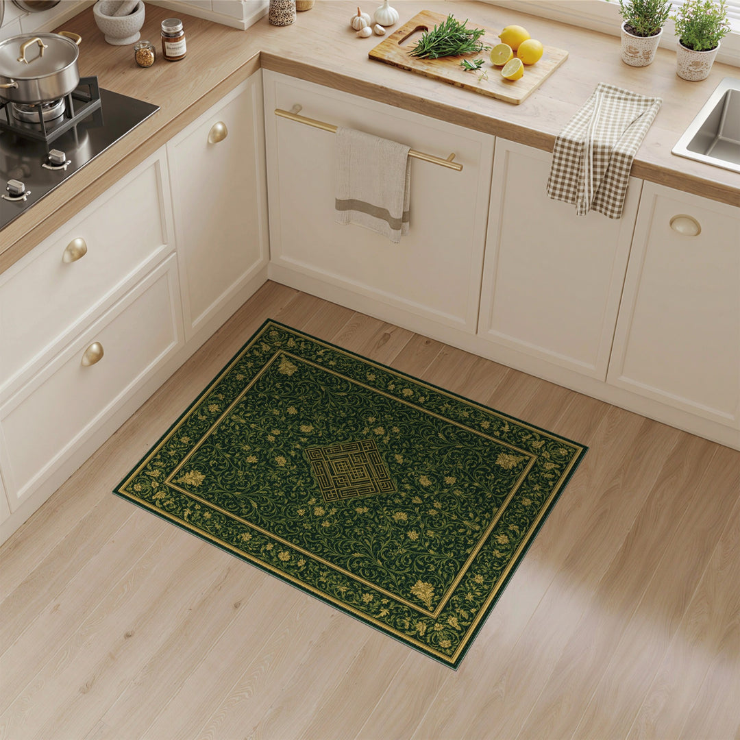 Traditional Persian Green Gold Floral Persian Area Rug
