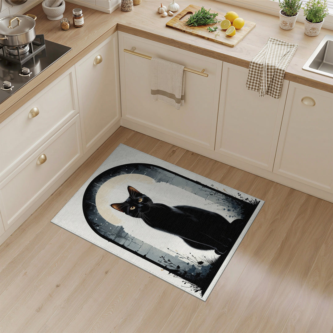 Black Cat Moonlit Arch Area Rug