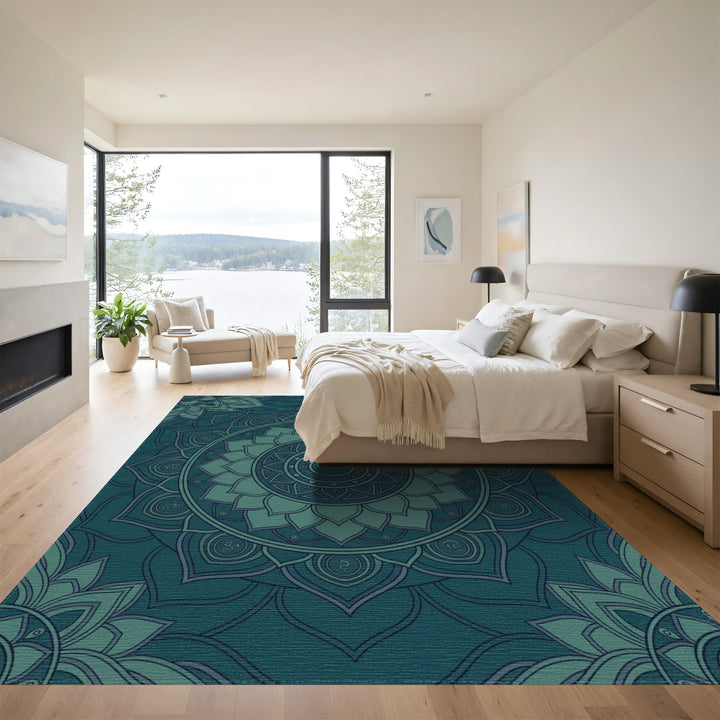 Deep Teal Mandala Bloom Radiance Rug
