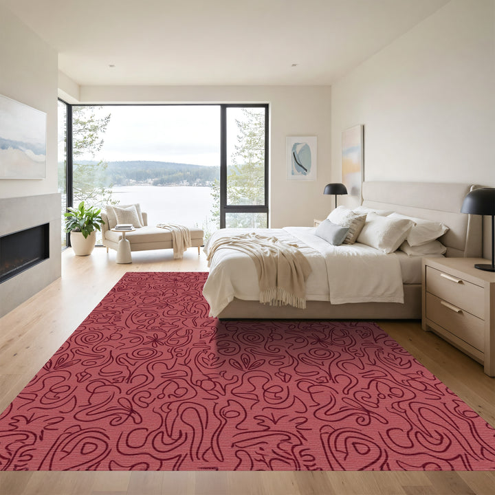 Muted Red Abstract Figure Line Weave Rug
