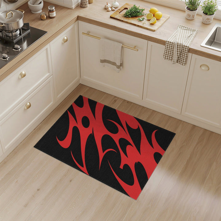 Red Flame Abstract Area Rug
