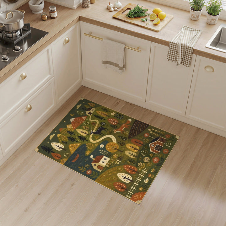 Rustic Woodland Scene Washable Area Rug