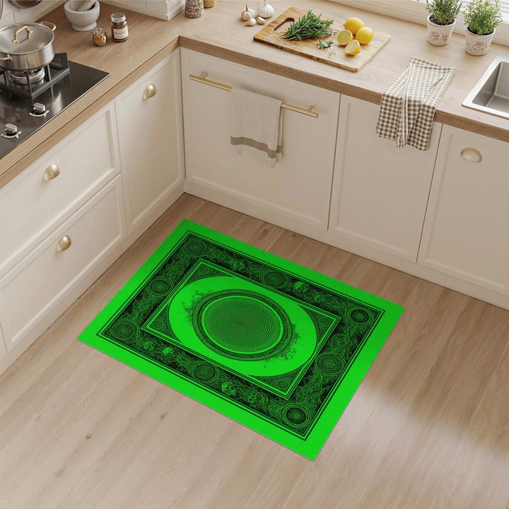 Green Skull Spiral Geometric Area Rug