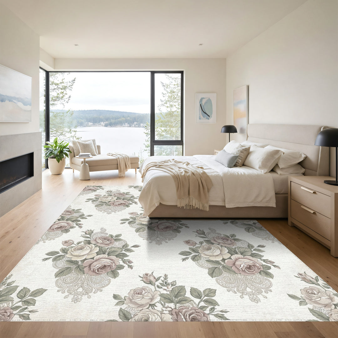 Vintage Rose and Lace Garden Rug