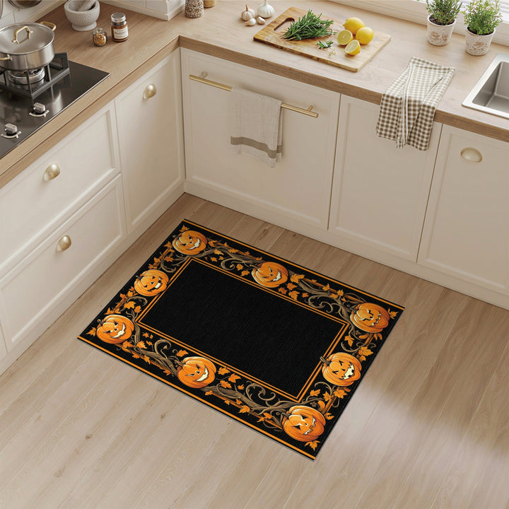 Orange Jack-o'-Lantern Pumpkin Border Area Rug