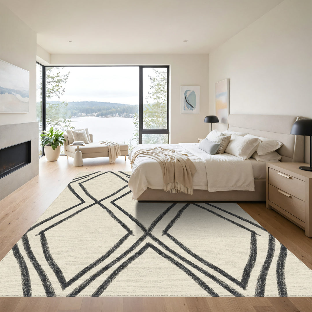 Sketchy Charcoal Diamond Lattice Rug