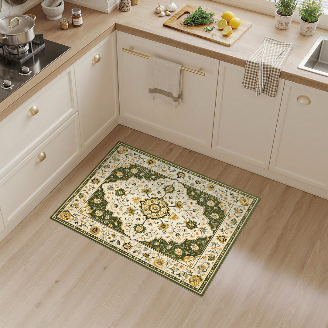 Green Floral Medallion Persian Area Rug