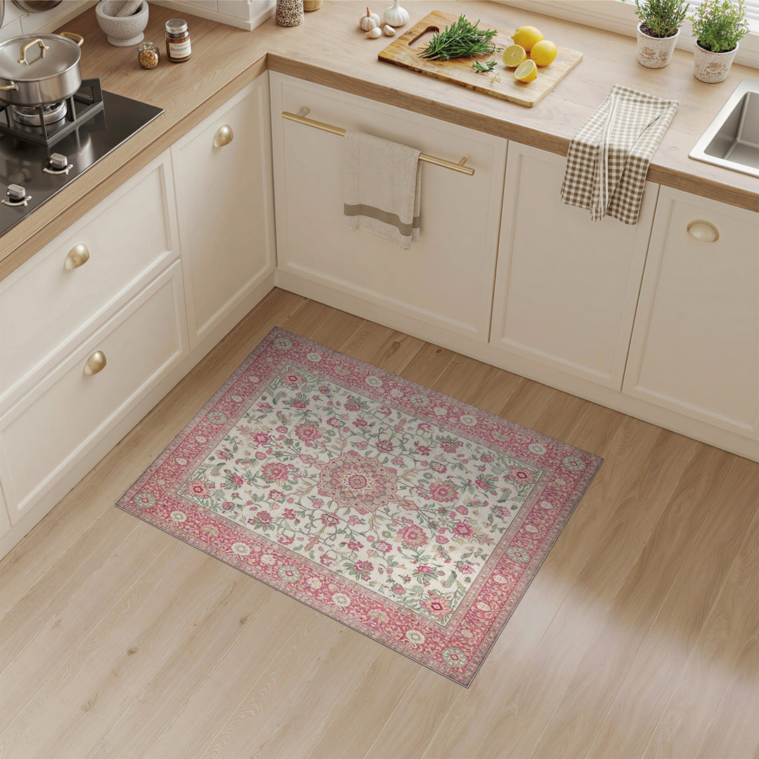 Pink Floral Medallion Vintage Area Rug
