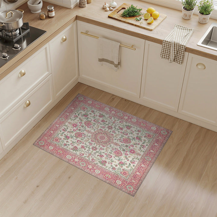 Pink Floral Medallion Vintage Area Rug