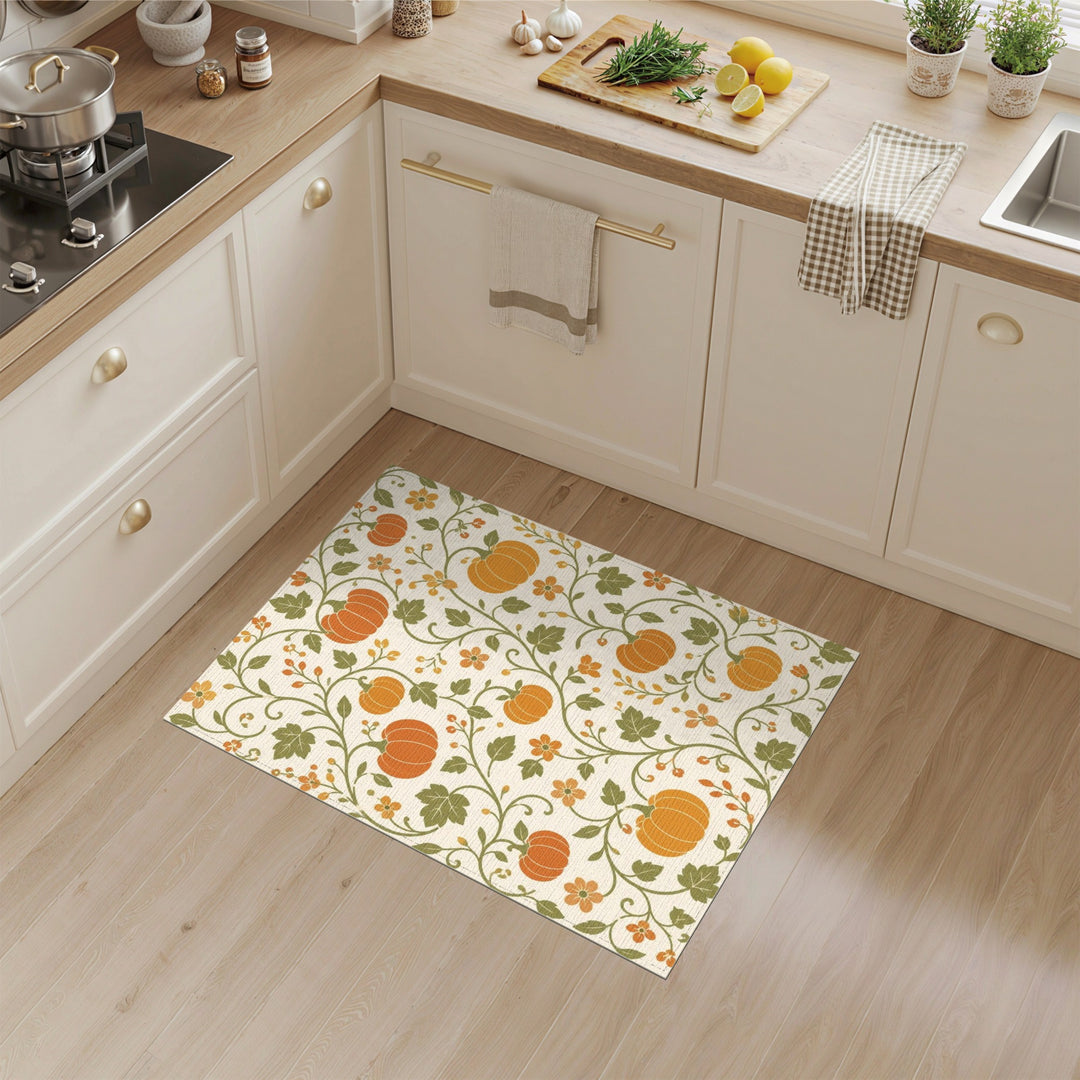 Fruit Pattern Pumpkin Orange Pumpkin Vine Area Rug
