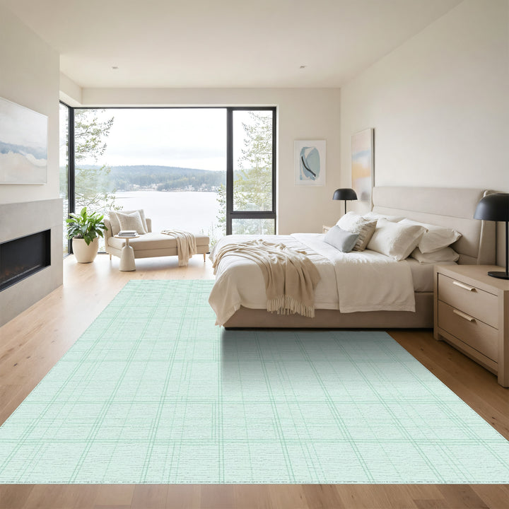 Mint Green Geometric Grid Rug
