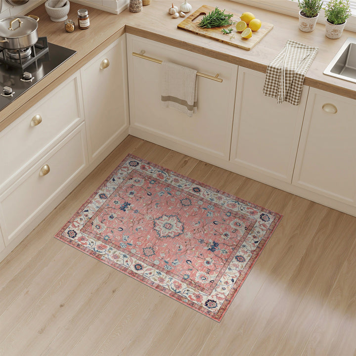 Pink Floral Medallion Vintage Area Rug