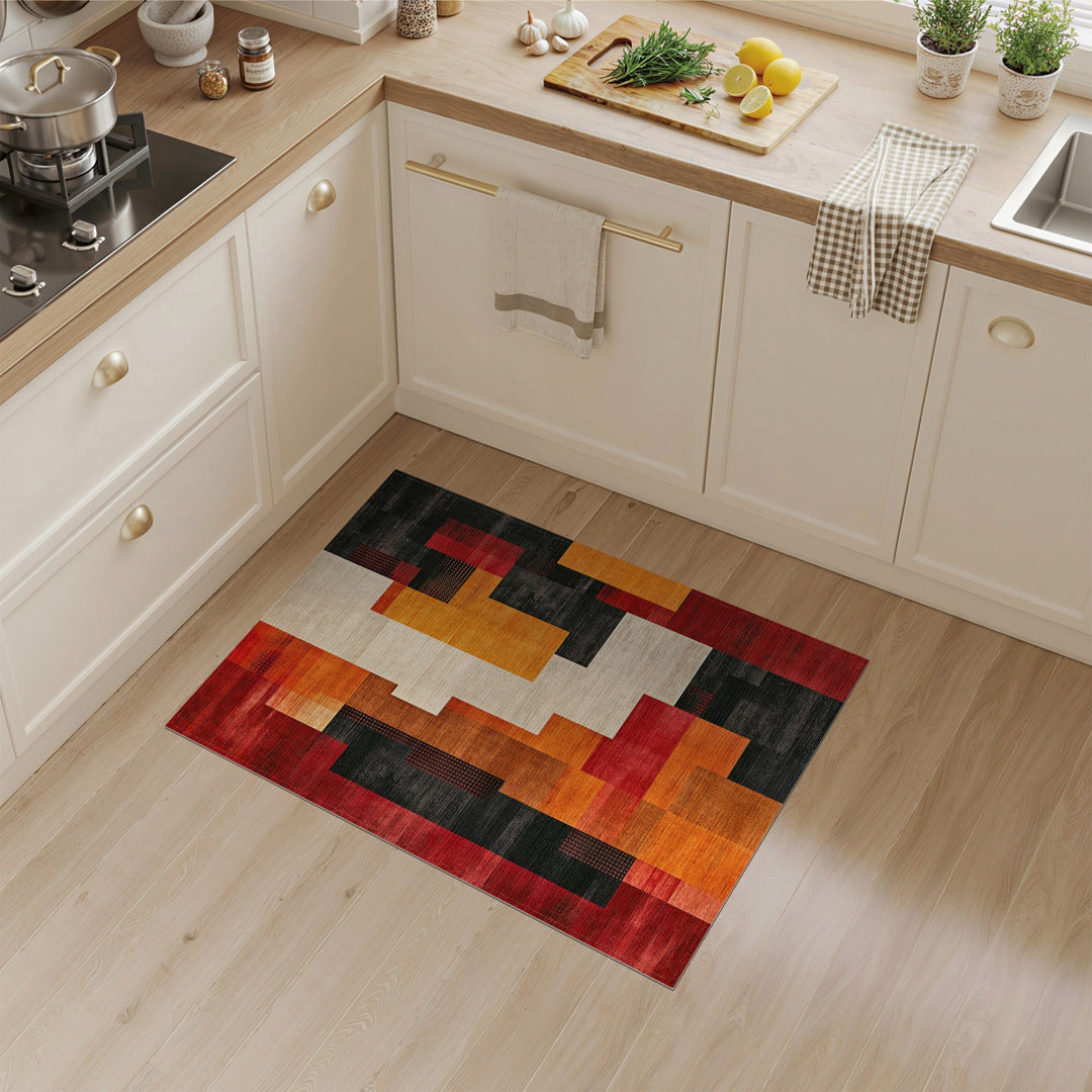 Geometric Modern Multi-color and Patterns Bold Geometric Red Orange Area Rug