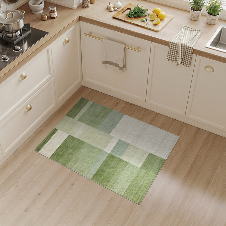 Block Green Geometric Block Area Rug