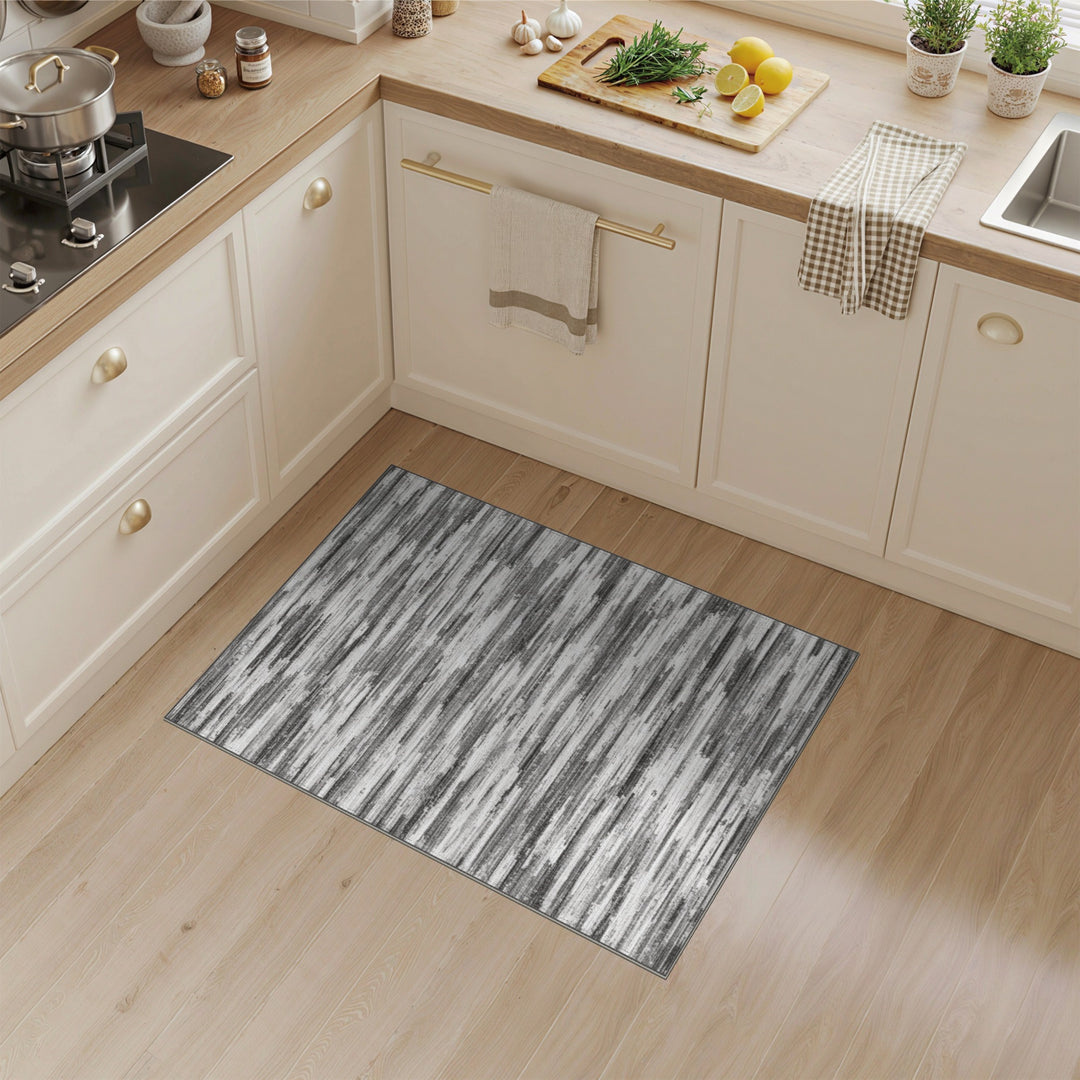 Black White Abstract Horizontal Area Rug