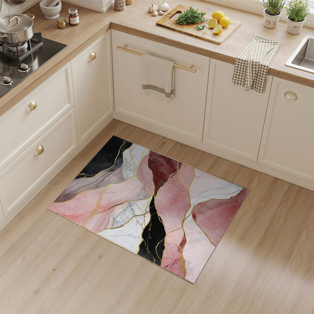 Pink Marble Pink Marble Gold Vein Abstract Area Rug