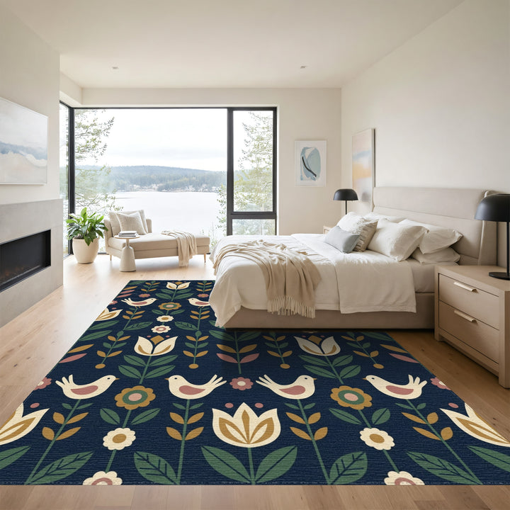 Folksy Birds and Tulips Garden Rug
