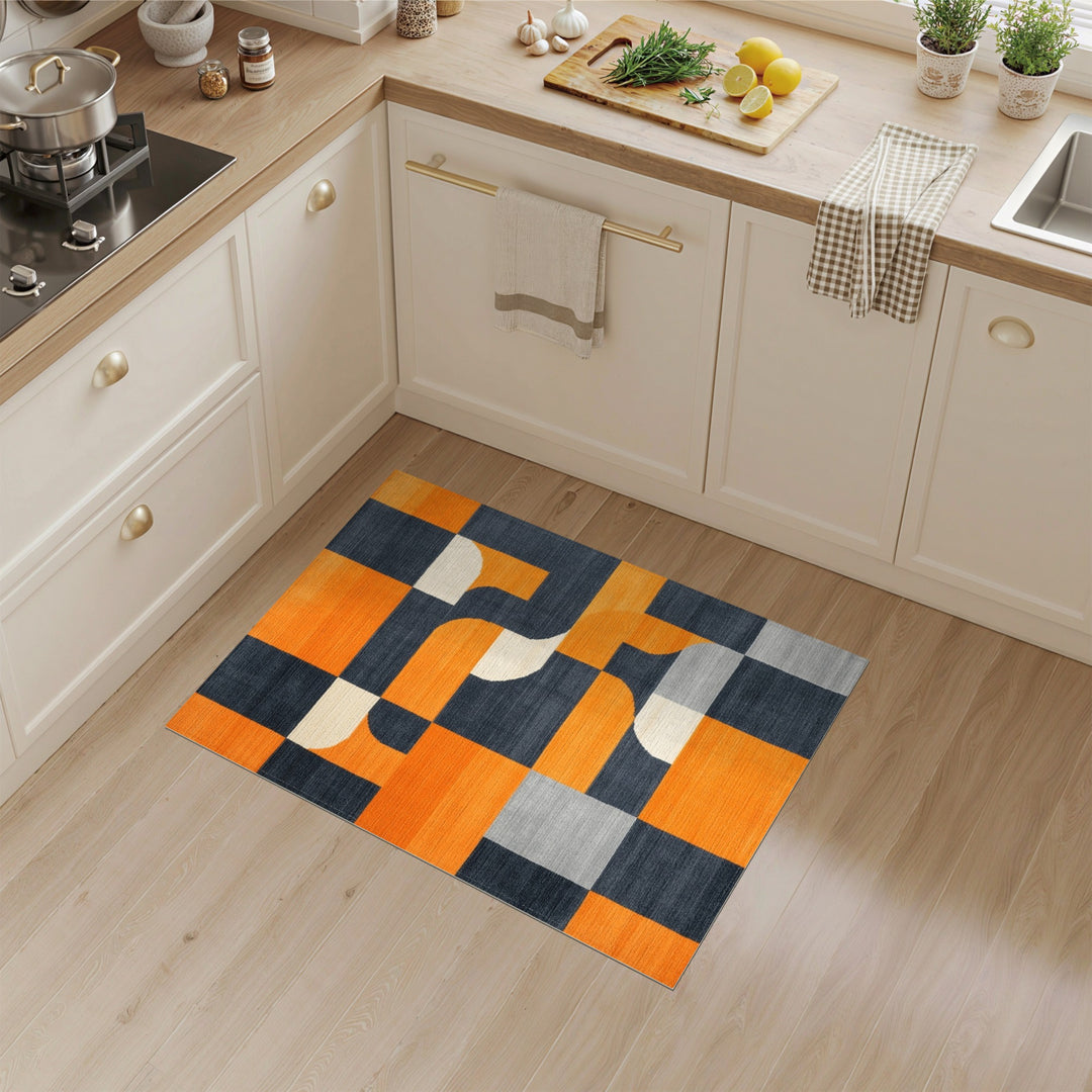 Multi-color and Patterns Bold Orange Geometric Area Rug