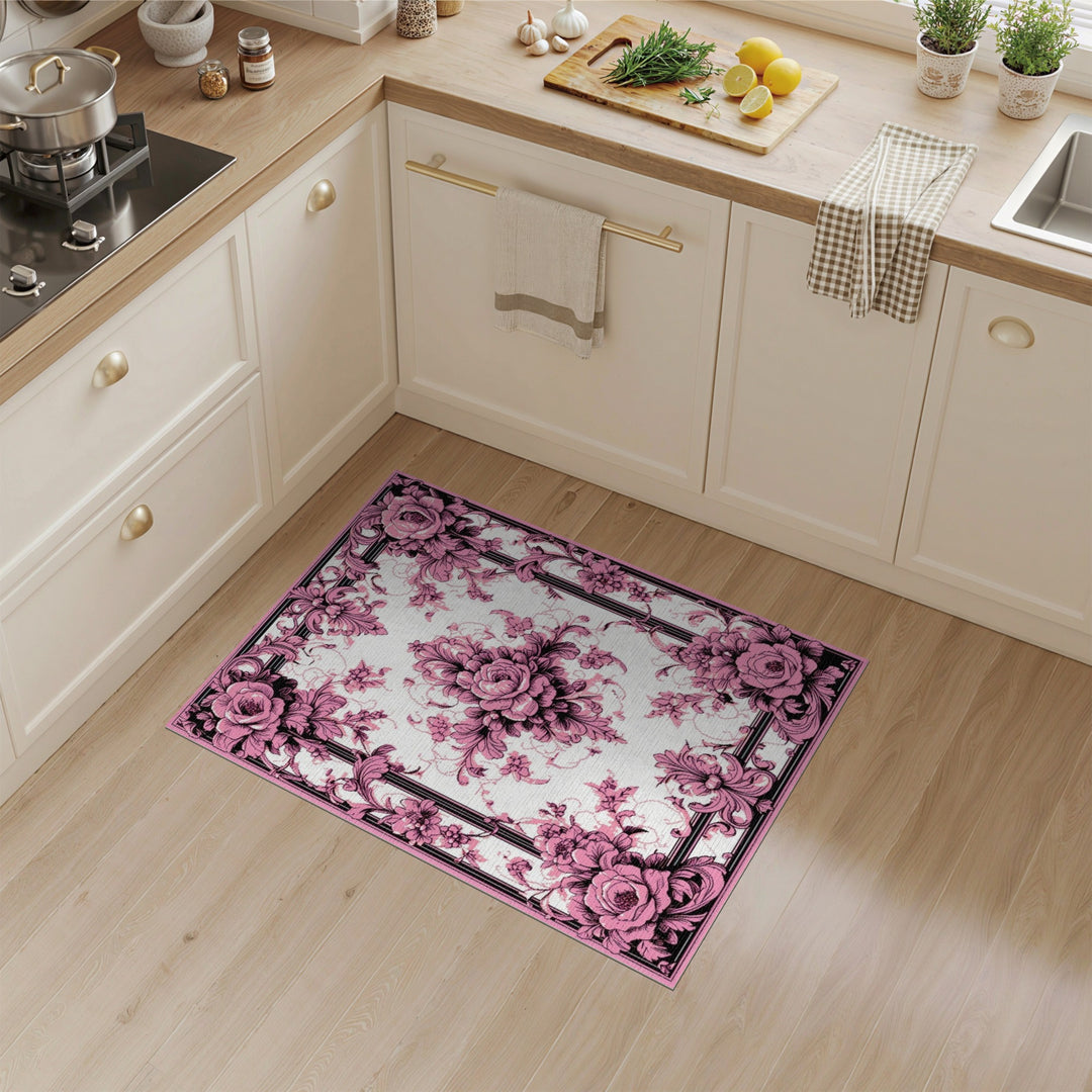Pink Rose Floral Vintage Area Rug