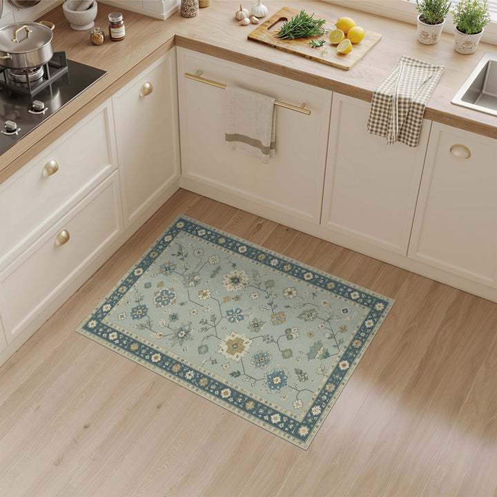 Blue Teal Floral Vintage Area Rug